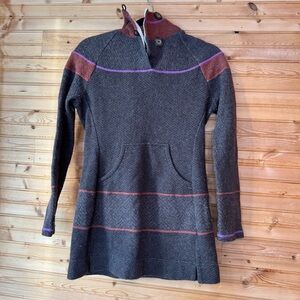 Prana Caitlyn Tunic Sweater Brown Purple Women's Hood Sz Small Cozy Hippie Yogi